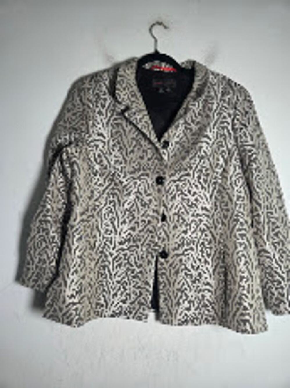 Nina McLemore Black Grey Metallic Woven Jacquard 100% Silk Evening Jacket sz 14
